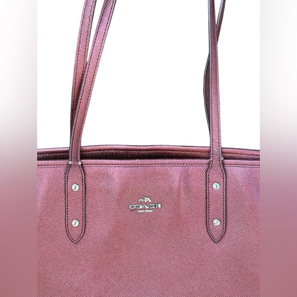 Coach Metallic Burgundy City Tote Women's Bag - Picture 4 of 12